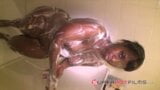 2 Ebony BBWs love giving me head in the shower snapshot 5