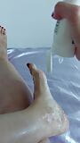 Foot fetish with red varnish, lubricant and spitting snapshot 13