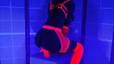 Solo pee masturbation under black light in neon lingerie snapshot 7