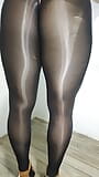 Modeling my shiny black pantyhose with heels snapshot 9