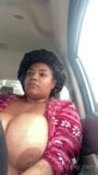 Black bbw topless driving, big tits, solo snapshot 1