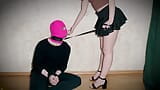 Mistress in shoes and short skirt makes her slave on a leash kiss her feet - girlz .pro - janewalker98 snapshot 13