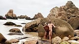 Beach fucking blowjob and wife Tits cum in a public outdoor sea beach snapshot 16