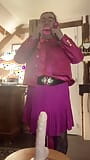 In fuchsia flight attendant's outfit for one evening with a mouth retractor snapshot 1