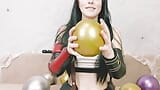 Tifa Lockhart from Final Fantasy talks dirty, blows balloons and pops them with her strong hands snapshot 17