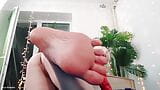 Foot fetish video: FemDom POV barefoot Mistress in PVC teasing and playing with you (Arya Grander) snapshot 10