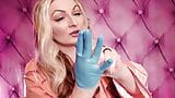 ASMR: blue nitrile gloves fetish - hot sounding - MILF in pink PVC coat (Arya Grander) snapshot 3