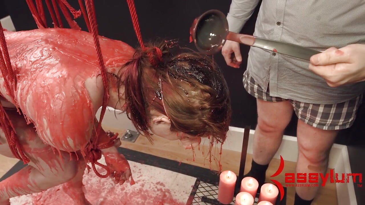 Bound suspended waxed anal fuck sub