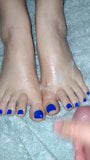 Blowing a huge load on my wife's sexy feet and blue toenails snapshot 2