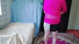 Pink Shirt Black Mini Skirt White Legs Sissy Crossdresser Shemale Big Butt Girl Gay Lady Boy Lesbian snapshot 12