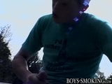 Young chain smoker Jeremiah Johnson and his buddies jerk off snapshot 11