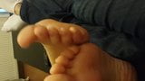 gf shows her sexy feet, pedicured toes soles on my lap snapshot 3