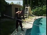 Horny black MILF gets on her knees and sucks the pool boy then fucks snapshot 1