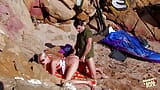 Blonde bitch eats lucky guys asshole and fucks him on a secluded beach snapshot 13