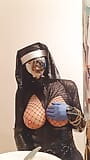 DroneDoll CD-Betina sounds her Sissy-Clitty in black Rubber and LateX snapshot 15