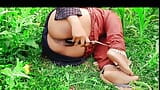 Beautiful housewife having sex with eggplant in her pussy. In the mustard garden.outdoor sex. snapshot 13