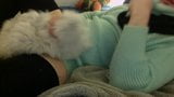 Crossdresser in mohair stroking with fur and angora snapshot 8