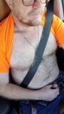 Pig pulls out his small hairy dad dick and jacks off in car snapshot 7