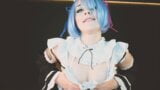 Maid girl Rem from Re Zero is missing  and plays double dildo - Cosplay Spooky Boogie snapshot 2