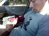 Jerking in the car and unloading over t-shirt snapshot 2