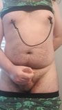 Rubbing my cock for Daddy with nipple clamps snapshot 4