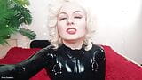 sexual latex rubber fetish model with pin up hair - teasing MILF Arya Grander - curvy body POV video snapshot 1