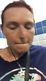 Unleashing a massive piss at Denver Airport where I forgot Id taken my clit bar out whilst wiping my very hairy pussy snapshot 9