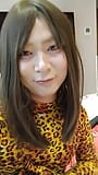 Crossdresser amateur vistiendo traje de mujer rosa y de leopardo se masturba snapshot 15