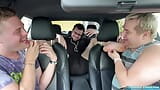 Car ride turns into a foot licking and worshipping threesome snapshot 16