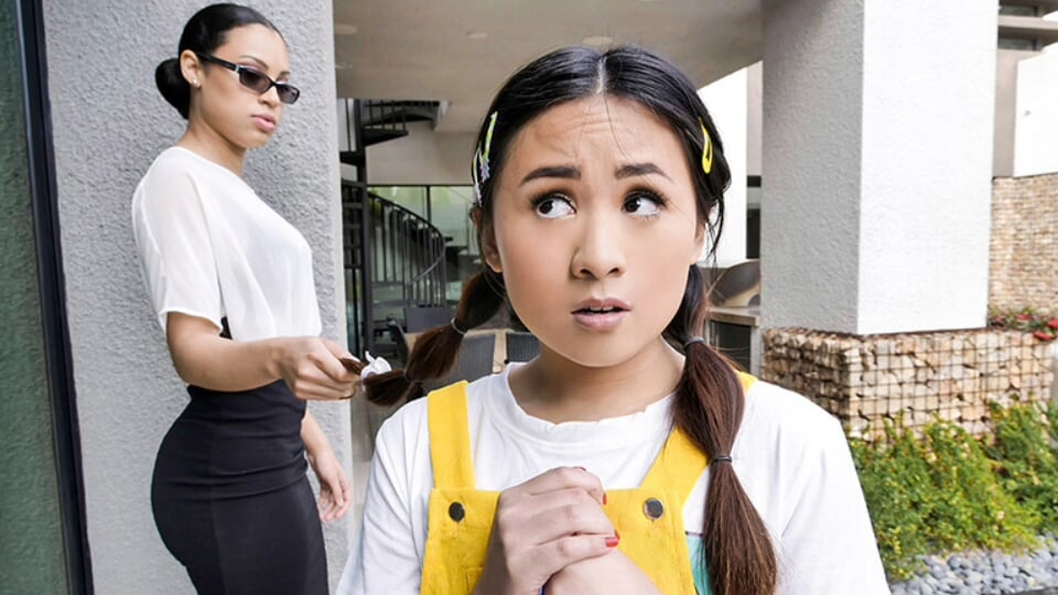 Teen Princess Ella Voneva Gets Her Asian Pussy Rammed By Diamond Banks' Huge Strap On - LittleAsians FFM Threesome