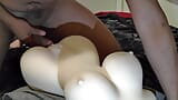 Big Black uncut Cock with Ball Stretcher Weight Fucking Busty Sex Toy snapshot 1