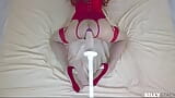 Alla sissi Stacy piace vestita di lingerie rossa e gioca con scavare dildo snapshot 19