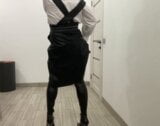 Váy da, giày cao gót overknee boots đế thô sissy snapshot 4