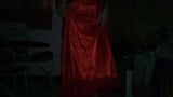 Crossdressing in red satin long gown snapshot 11