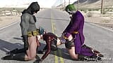 Harley Quinn, Joker, Trio public avec Batman sur une route au Texas. snapshot 1