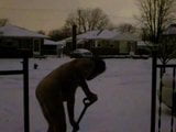 Nude snow shoveling snapshot 3