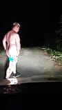 Fat bastard Dennis jerks off in front of his car at night. snapshot 4