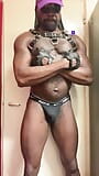 Black Hot Mature Muscle Harness & Jock Flex Wank snapshot 8