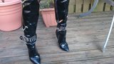 Thigh boots and layered in the garden snapshot 1