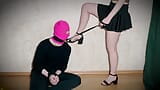 Mistress in shoes and short skirt makes her slave on a leash kiss her feet - girlz .pro - janewalker98 snapshot 11