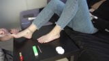 Slave gives the girl a pedicure and foot massage snapshot 9