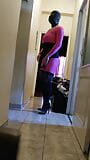 Pink lycra catsuit with heels snapshot 1