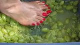 Feet with Long Red Toenails Stomping Green Grapes (II part) snapshot 4