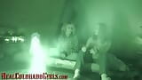 Two petite young girls suck and fuck dirty old man's fat cock by the fire snapshot 2