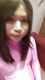 Japanese amateur crossdresses masturbate pink morphsuit snapshot 1