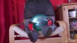 Mistress In Grey Opaque Pantyhose And High Heels Plays With Balloons snapshot 2