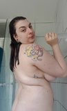 Chubby UK slut takes a shower with her dildo snapshot 7