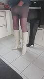 Wanking in pantyhose and boots. Cumshot in the boots. snapshot 2