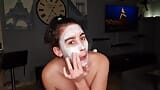 Girl sucking my dick, getting a facial after giving herself a mask facial, pissing facials off snapshot 5