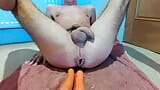 Large dildo and 4 big carrots stuffed up my hole til they disappear into my guts snapshot 14